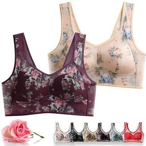 Ice Silk Lace Cooling Comfort BH, Beugelloze Super-gather BH, US X-Large Regular(A,4X-Large)