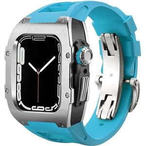 OFWAX Roestvrij stalen horlogekast rubberen horlogeband, voor Apple Watch Ultra 8 7 6 5 4 SE-serie, rubberen band roestvrijstalen behuizing Mod Kit, voor Iwatch 44 mm 45 mm 49 mm horloge vervanging,