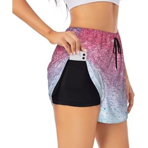 YQxwJL Blauw Roze en Paars Pastelkleuren Print Atletische Hoge Taille Running Shorts Voor Vrouwen Sneldrogende Gym Workout Shorts voor Zomer Casual, Zwart, XXL