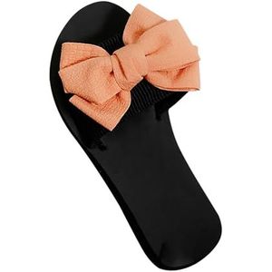 Zyerern Dames bovenkleding platte schoenen strand dikke bodem bloem strik open teen slippers sandalen, JH08, Oranje, 3 UK Wide