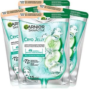 Garnier SkinActive Cryo Jelly Anti-Fatigue Gezichtsmasker met Hyaluronzuur Verstevigende Behandeling voor Vermoeide en Doffe Huid Vegan Formule - 5 Wegwerpmaskers