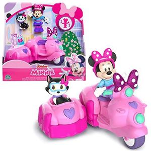 Mickey & Minnie MCN182 Voertuig met 1 figuur 7,5 cm en 1 accessoire, model scooter met zijauto, speelgoed voor kinderen vanaf 3 jaar