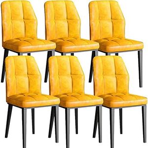 GEIRONV Moderne eetkamerstoelen set van 6, koolstofstalen poten keukenstoelen zachte PU lederen kussenzitting woonkamer zijstoelen Eetstoelen (Color : Yellow, Size : 42x49x88cm)