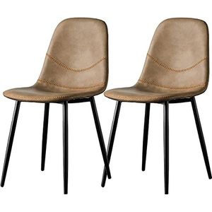 GEIRONV Eetkamerstoel set van 2, moderne kunstleer stoel for thuiskantoor restaurant receptie vrije tijd rugleuning tafel kruk make-up stoel Eetstoelen (Color : Khaki, Size : 83 * 45 * 40cm)