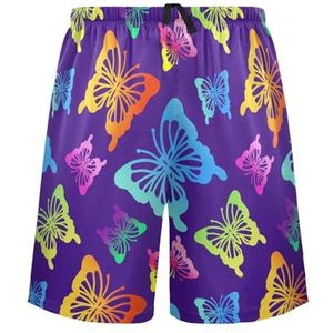 LI ZHI XIN Herenpyjamabroek, korte pyjamabroek, zomer casual shorts, elastische tailleband met trekkoord, rechte losse pasvorm met 2 zakken, S-XXL vlinderpatroon, Meerkleurig, S