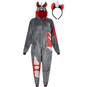 corimori Pluizig zombie-eenhoornkostuum voor volwassenen met haarband | Halloween kostuum onesie voor dames heren | lichaamslengte 180-190 cm