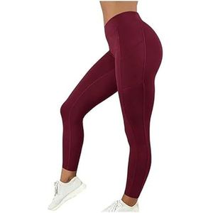 Yogabroek met hoge taille, heuplift en buikverstrakking Fitness hardloopyogabroek for dames, trainingslegging (Color : Red, Size : L)