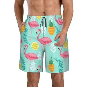 PHTZEZFC Flamingo-print strandshorts voor heren, zomershorts met sneldrogende technologie, licht en casual, Wit, M