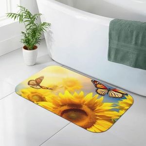 GeRRiT Zonnebloem Butterfly Zonnig bedrukt Diatomeeënaarde badmat Absorberende badkamer mat Badkamer tapijt