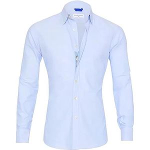 YOMACY Oxford Stretch Zip Shirt voor mannen, heren rits jurk shirt lange mouw formeel shirt zakelijke casual button down shirt slim fit werkshirt (lichtblauw, XL)