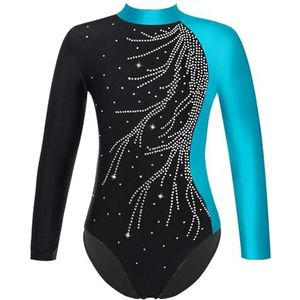 ZPFDSG Turnpakje voor meisjes, turnpakje voor meisjes, kinderen, lange mouwen, glanzend, strass, ballet, tutu, dans, turnpakje, schaatsen, bodysuit, Blauwe Meer, 6