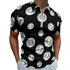 Coat Arms of Paraguay Half Zip-up Polo Shirts Voor Mannen Slim Fit Korte Mouw T-shirt Sneldrogende Golf Tops Tees 4XL