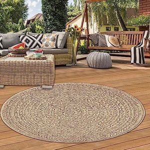 Teppich-Traum buitenkleed, weerbestendig, sisal-look, beige/naturel, geschikt voor tuin, terras en balkon 160 cm, rond