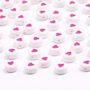 100 stuks 7 mm wit veelkleurig hartpatroon acryl kralen platte ronde losse spacer kralen voor sieraden maken DIY ketting armband-Rose-500 stuks