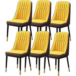 GEIRONV Keuken eetkamerstoelen set van 6, moderne waterdichte PU lederen zijstoel met carbon for balie lounge woonkamer receptie stoel Eetstoelen (Color : Yellow+brown, Size : 91 * 45 * 45cm)