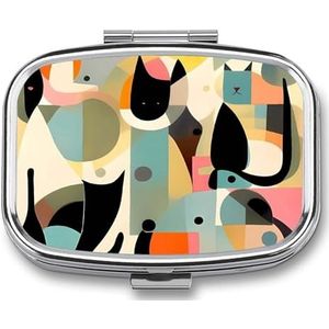 Mid-Century Moderne Kunst Kat Pillendoos Pil Case Leuke Pil Organizer Pil Houder Geneeskunde Pil Organizer Pil Container Dagelijkse Pil Organizer Kleine Pillendoos Pil Case voor Portemonnee Pocket