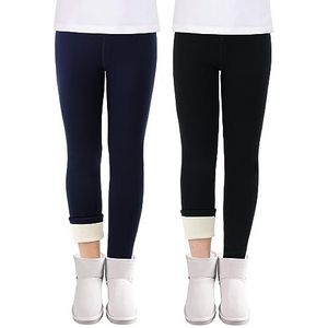 Soudittur Thermolegging voor meisjes, dikke gevoerde thermische leggings voor de winter, katoen, warm, thermische broek voor kinderen en peuters, verpakking van 2 stuks, maat 110-170, 2-pack