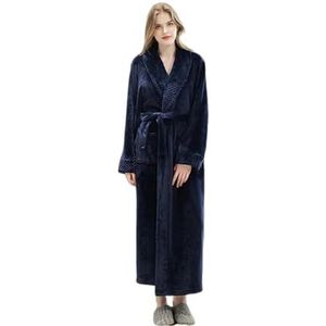MdybF badjas dames heren extra lange badjas winter warme kimono ochtendjas pyjama, Vrouwen Blauw, L