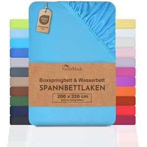 NatureMark Basic Hoeslaken voor boxspringbed en waterbed, 200 x 220 cm, 40 cm matrashoogte, 100% katoen, turquoise