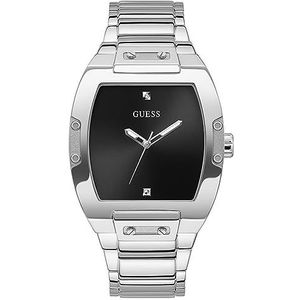 GUESS Heren Trend Casual Tonneau Diamond 43mm Horloge, Zilverkleurige/zwarte armband, one, armband