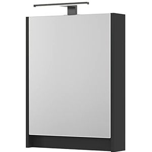 Planetmöbel Spiegelkast badkamer met verlichting 50 x 65 x 11,4 cm, zwart mat, badkamerkast met spiegel en led-opbouwlamp