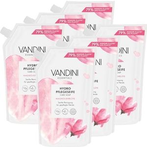 VANDINI 6 x Hydro Zeep navulzakken met magnoliabloed geur 500 ml - Made in Germany vloeibare zeep navulzak veganistisch - handzeep navulzak reinigt zacht