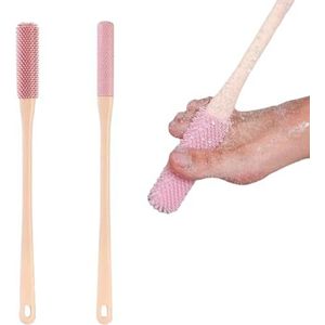 Teenspleet reinigingsborstel, lange steel siliconen teen spleet reinigingsborstel & exfoliërende borstel, douche voet schrobber ergonomische handgreep (roze)
