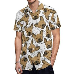 Bruine Bulldog Hawaiiaanse shirts voor heren, casual overhemd met korte mouwen, knoopsluiting, vakantie, strandshirts, S