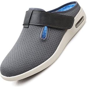 Extra Brede Schoenen voor Dames met Gezwollen Voeten met Klittenband, Verstelbare Diabetische Slippers, Antislip Luchtkussen Artritis Orthopedische Sandalen(Size:40,Color:Grijs)