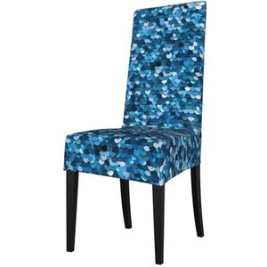 KemEng Print vintage blauwe pailletten, stoelhoezen, stoelbeschermer, stretch eetkamerstoelhoes, stoelhoes voor stoelen