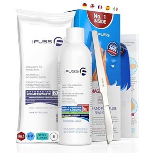Mr. Fuss® No. 1 - Plus Pack Steel Classic - klein, nagelriemen eeltverwijderaar voordeelpakket 3-delige actieve oplossing snel en sterk verzachtend - 200 ml, watten, eeltschraper Classic (Steel