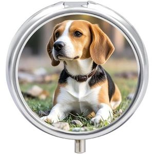 Pillendoos met spiegel 3 compartimenten Ovely Pet Dog Beagle Pill Case voor Portemonnee Pocket Wekelijkse Pil Organizer Travel Medicine Case Draagbare Pillencontainer Houder voor Dagelijks
