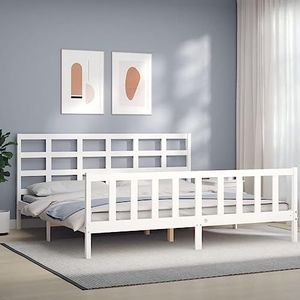 AUUIJKJF Bedden & accessoires bedframe met hoofdeinde wit 180x200 cm super kingsize massief houten meubels