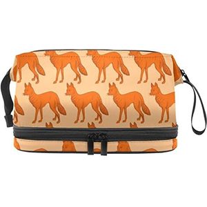 Grote capaciteit reizen cosmetische tas,Make-up tas,Waterdichte make-up tas Organizer, Oranje dier vossen patroon, Meerkleurig, 27x15x14 cm/10.6x5.9x5.5 in