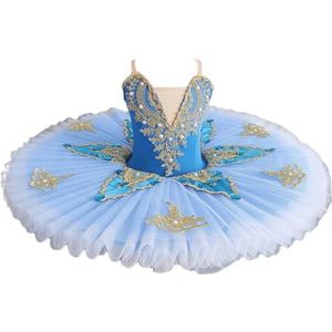 2024 Nieuwe Balletjurk for Meisjes Professionele Ballettutu Met Strass + Parel Kinderballetjurk Met Borduurwerk V-hals Mouwloos Sling Balletkostuum for Training, Toneel (Color : Blue, Size : 170)