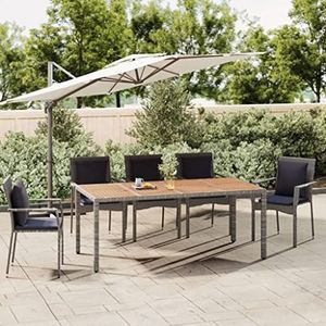 DIGBYS Tuintafel met Houten Bovenkant Grijs Poly Rotan & Massief Houten Acacia