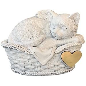 Monello Kattenurn kat in mandjes tot ca. 9 kg dierengewicht individuele gravure op verzoek kattenurn voor thuis (wit)