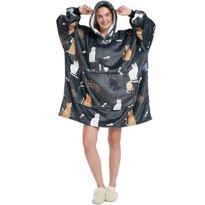 iyoimono Hoodiedeken voor dames, flanel, fleece, pullover, sweatshirt, deken, wollige sherpa tv-deken met mouwen, fruitprint, dierenprint, oversized capuchon, pullover, knuffeldeken, eenheidsmaat,