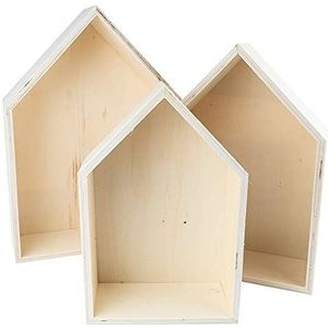 Ideen mit Herz Houten frame set huis | 3 stuks | houten doos in huisvorm | wandrek | wanddecoratie | om te knutselen en te beschilderen | 3 verschillende maten | hoogtes: 27,3cm, 23,7cm & 20,5cm