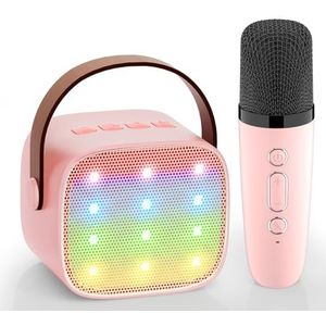Wowstar Karaoke-speelgoed, draagbare karaoke-speler voor kinderen en volwassenen, bluetooth-karaoke-machine met microfoon en led-lichteffecten, kinderspeelgoed (roze)