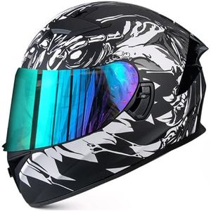 RYDZCLH motorfiets integraalhelm mode retro scooter bromfiets straat helm met dubbel vizier heren dames motorcrosshelmen voor alle seizoenen DOT/ECE goedgekeurd,P,M