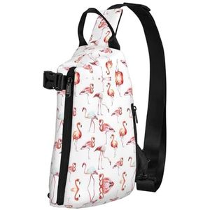 EdWal Beer Print Sling Bag Wandelen Dagrugzak Crossbody Schouder Borst Outdoor Reizen Rugzak Voor Vrouwen Mannen, Schilderij Flamingo, Eén maat