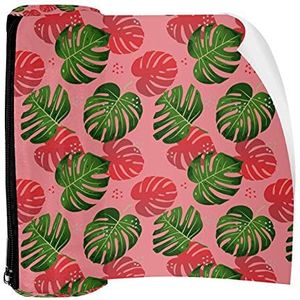 Potlood Case Pen Tas Houder met Rits Coin Organizer Tassen Make-up Cosmetische Pouch voor Vrouwen Tiener Meisjes Jongens Kinderen, Palmbladeren Patroon Groen Roze