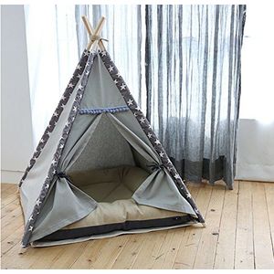 Lily&her friends - Huisdiertipi, katoenen canvas tent voor hond (puppy) en kat, wasbare honden- en kattenspeelgoed Wigwam, draagbare hondententen, huisdierenhuizen van Indiaas ontwerp met dik kussen