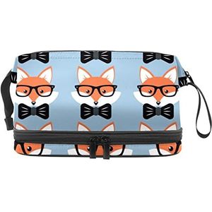 Dubbellaags Cosmetische Tas Vossen Draagbare Make-up Tas Reizen Organizer Pouch Voor Vrouwen Meisjes Toiletries Tassen, Meerkleurig, 27x15x14 cm/10.6x5.9x5.5 in, Make-up zakje