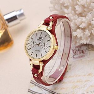 TGRTY Mode Vrouwen Horloges Quartz Horloge Voor Vrouwen Dunne Lederen Casual Gouden Armband Polshorloges Dames Horloge (Kleur: Rood)