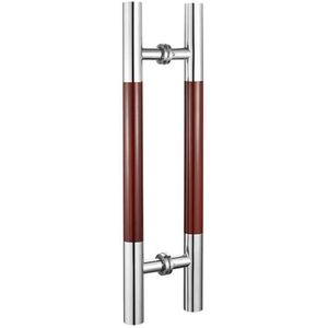 OXFMXVBTR Binnen en buiten roestvrijstalen handvat kantoor glazen deurklink KTV Push-Pull deur houten deurklink hardware, oppervlak rode houtnerf verf afwerking (maat: 600 x 400 mm)