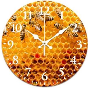 Honingbijenkorf wandklok stil, niet-tikkend, werkt op batterijen, gemakkelijk af te lezen klok voor thuiskantoor, woonkamerdecoratie