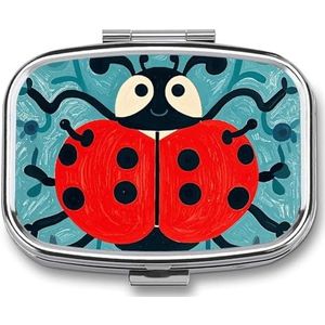 Kunst Lieveheersbeestje Pillendoosje Geneeskunde Pil Organizer Kleine Pil Case Reizen Pil Container Draagbare Pillendoos voor Pocket 2 Compartiment Pillenhouder Pillendozen voor Reizen