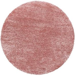 Hoogpolig Vloerkleed, Kleur Roze, Unicolor - Monochroom, 107703, Vloerkleed Rond, Vloerkleed woonkamer-eetkamer, 80 cm Rond